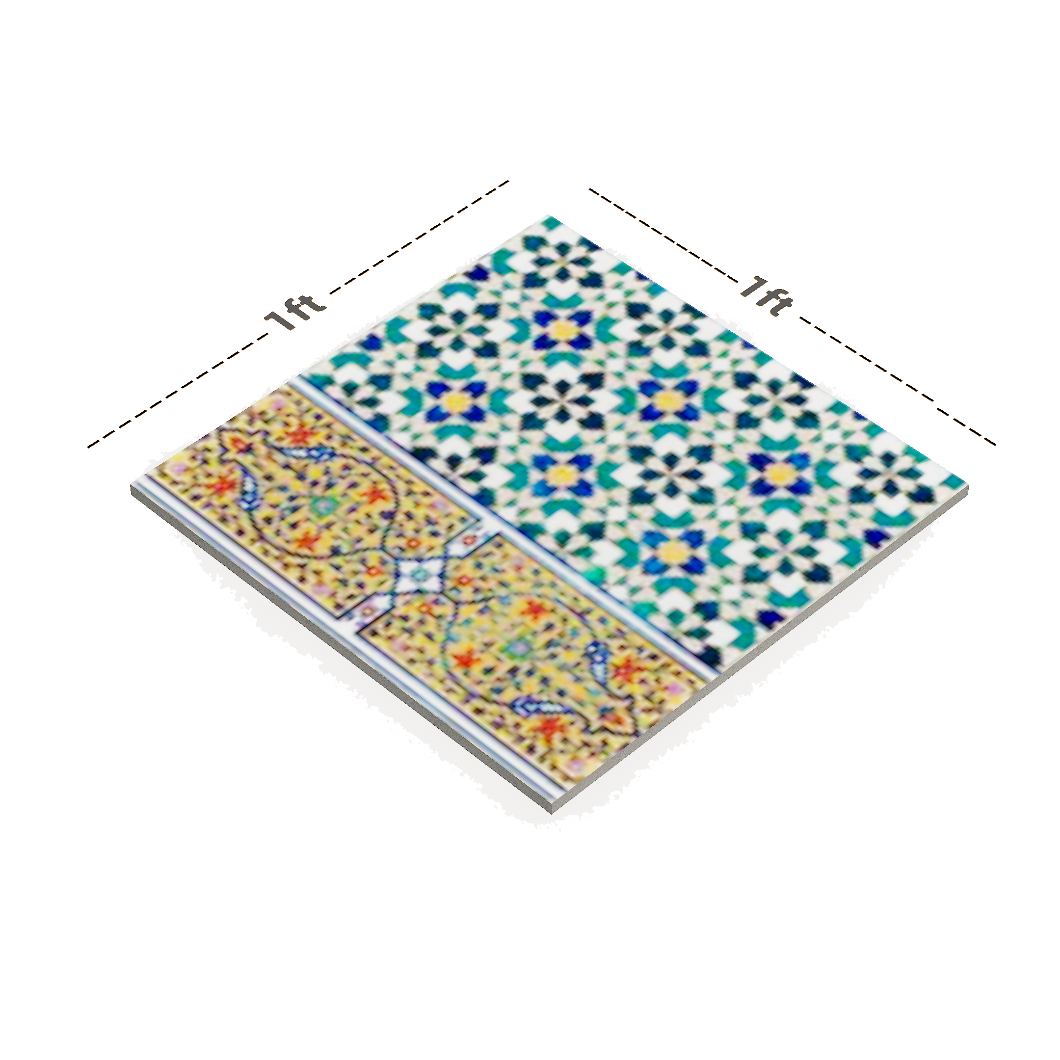 Dimension image of TL 03049 B Border 300 x 300 mm Matte Finish Moroccan Digital Floor Carpet Tile - 9.5 mm | Material Depot