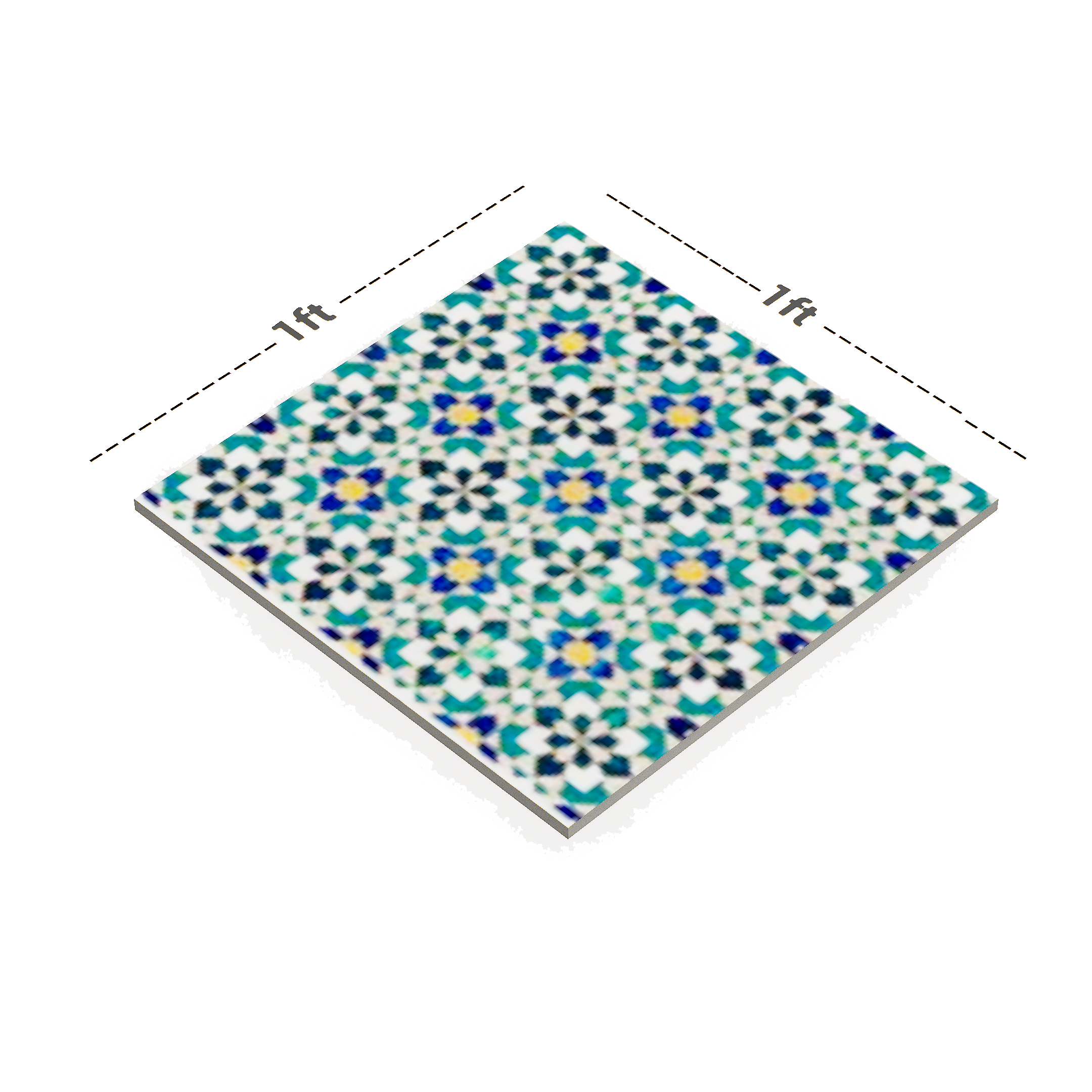 Dimension image of TL 03049 C Centre 300 x 300 mm Matte Finish Moroccan Digital Floor Carpet Tile - 9.5 mm | Material Depot