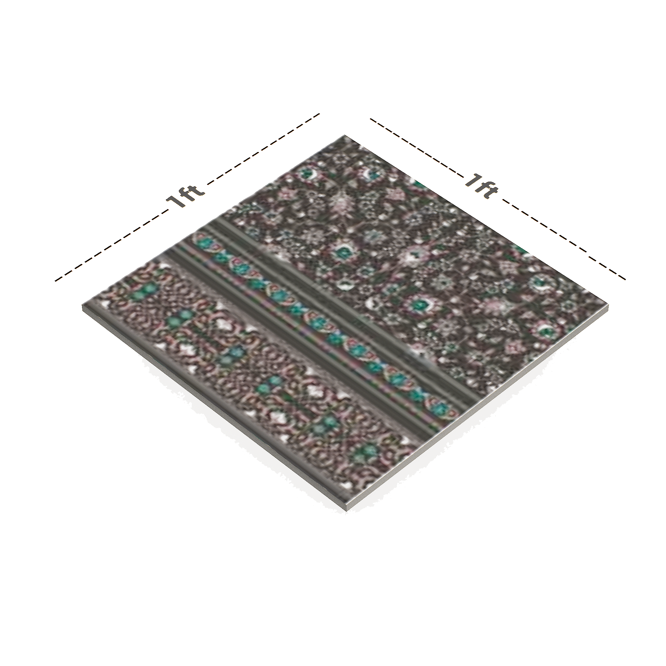 Dimension image of TL 03081 B Border 300 x 300 mm Matte Finish Moroccan Digital Floor Carpet Tile - 9.5 mm | Material Depot