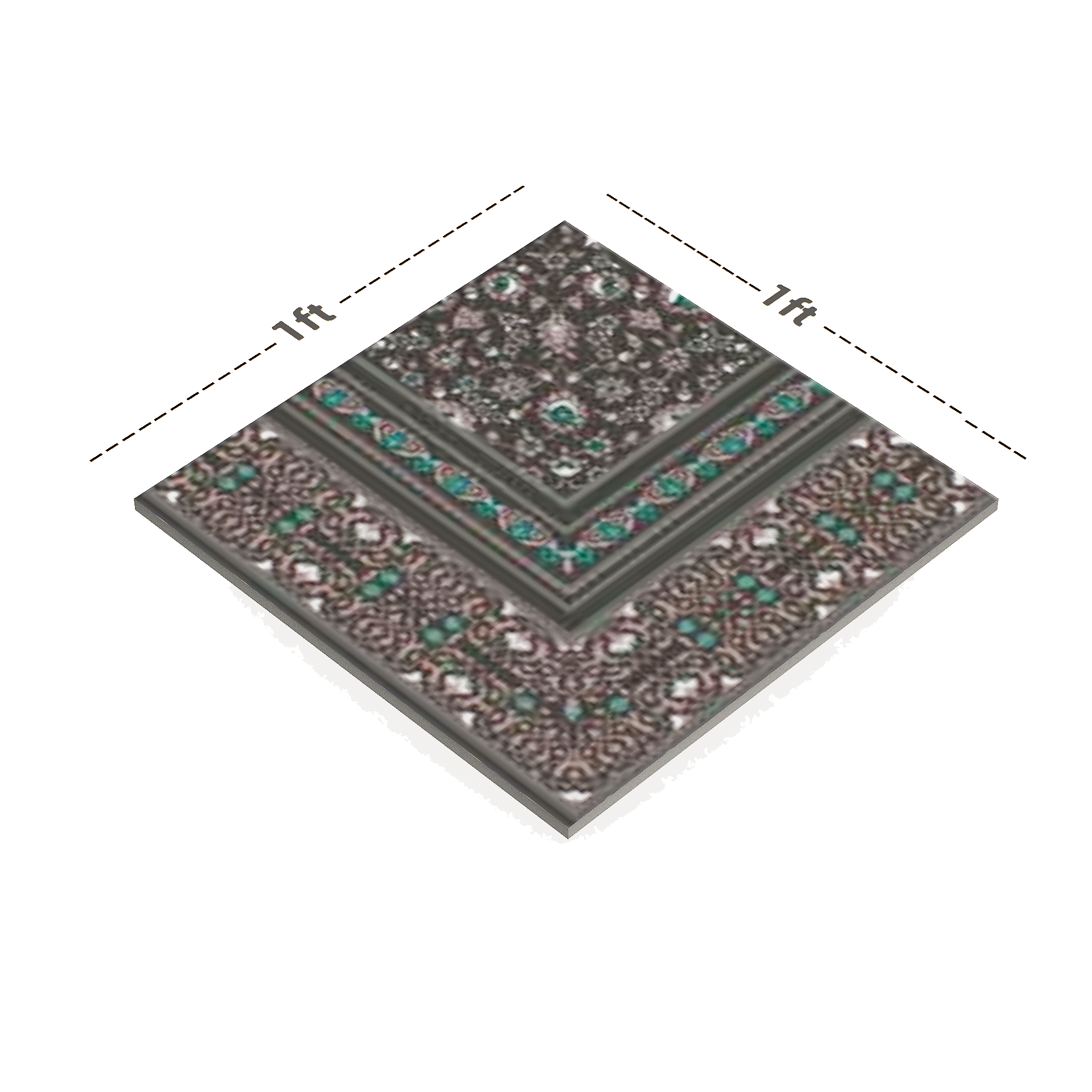 Dimension image of TL 03081 A Corner 300 x 300 mm Matte Finish Moroccan Digital Floor Carpet Tile - 9.5 mm | Material Depot