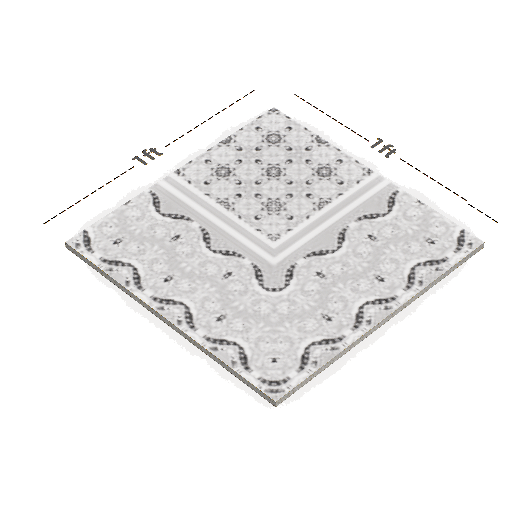 Dimension image of TL 03082 A Corner 300 x 300 mm Matte Finish Moroccan Digital Floor Carpet Tile - 9.5 mm | Material Depot