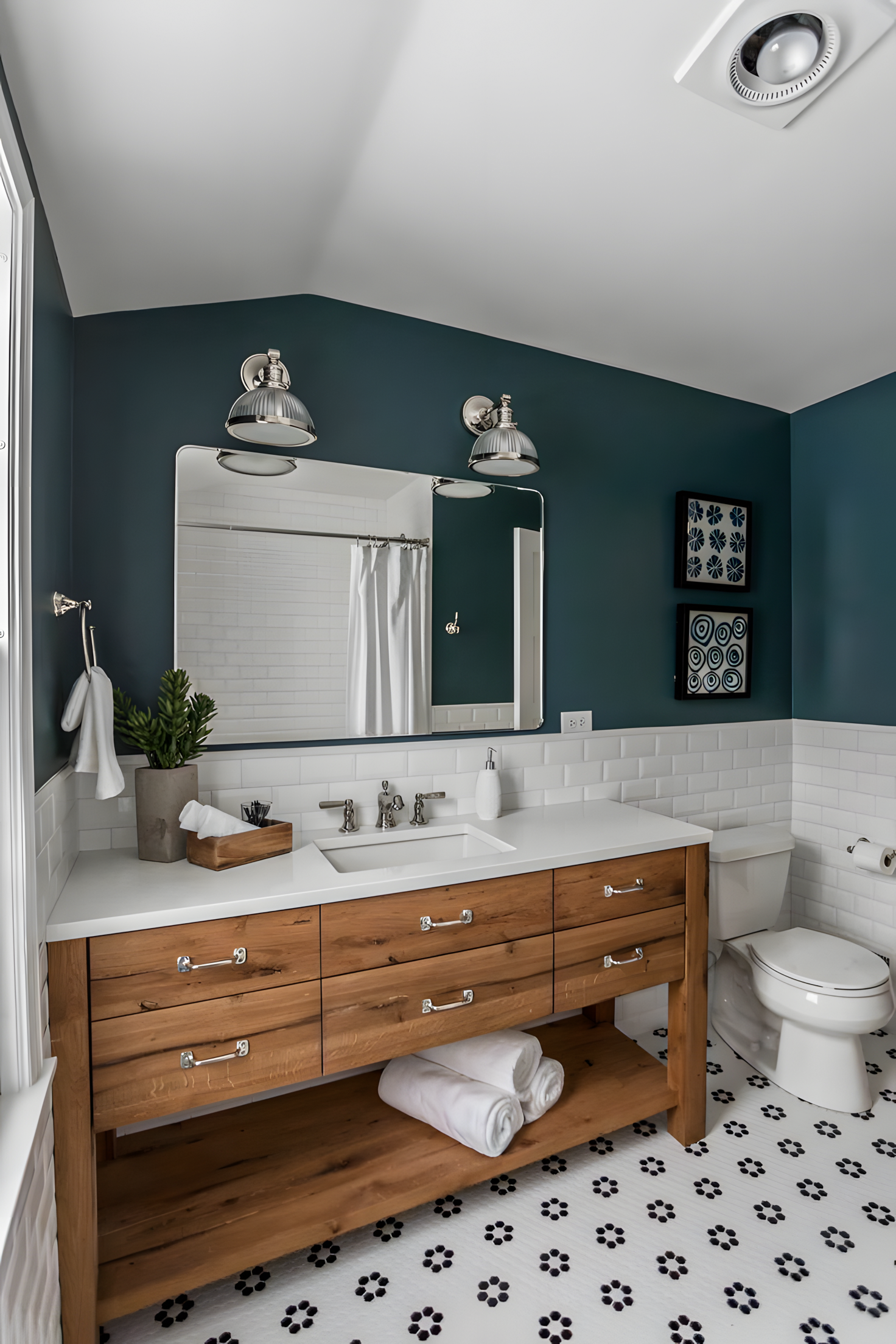 Traditional Bathroom with Blue Accent Wall | Material Depot