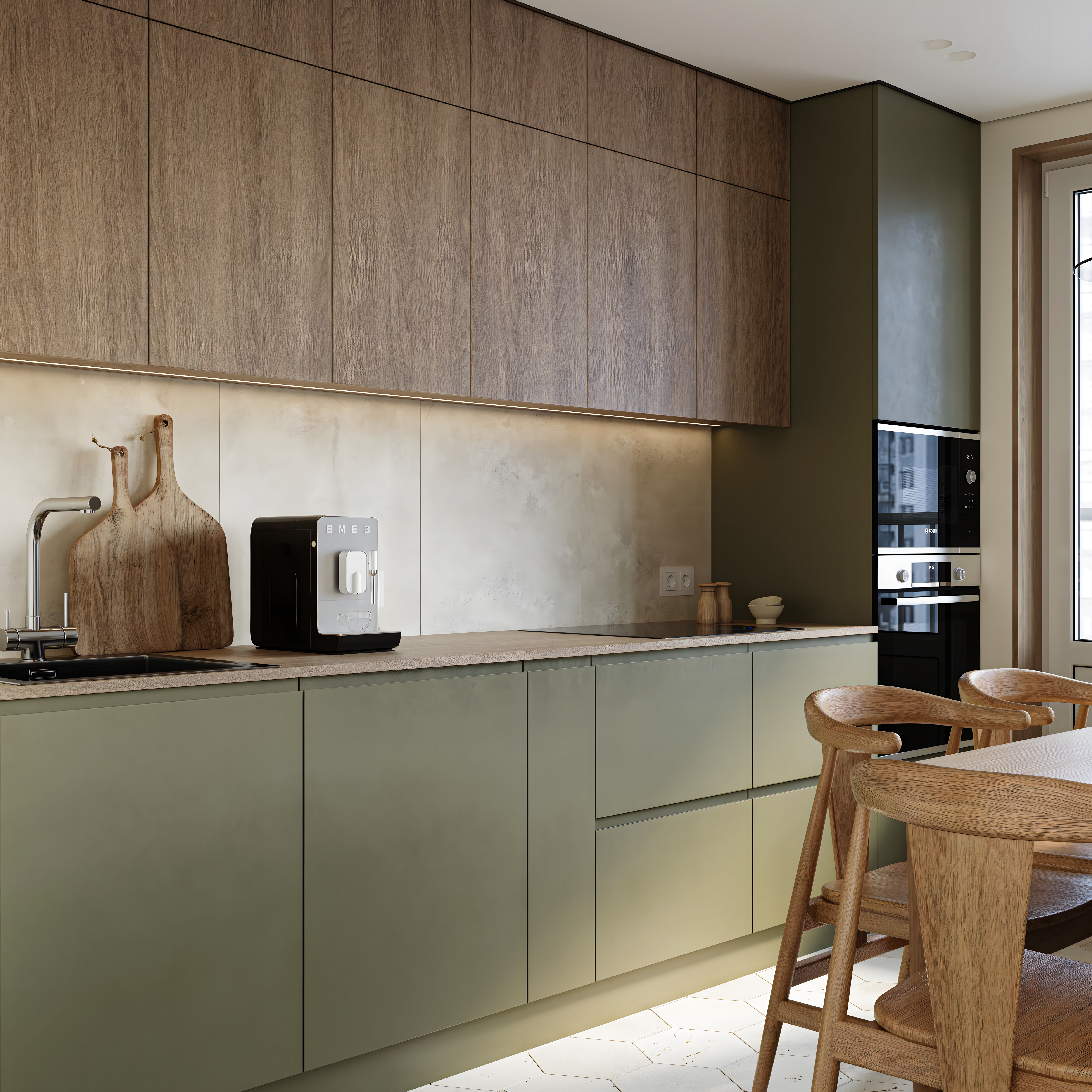 Traditional Kitchen With Simple Green Laminates | Material Depot