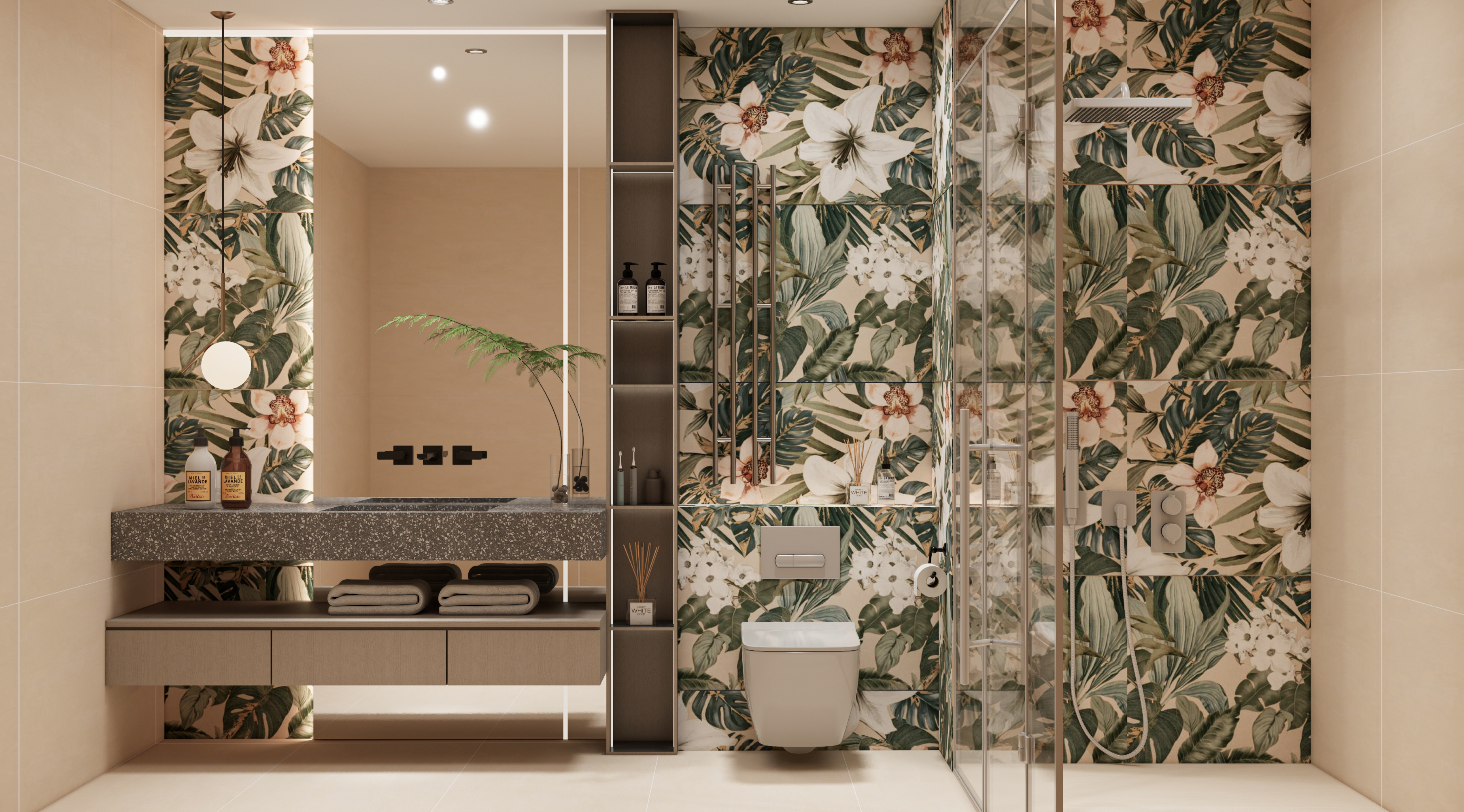 Tropical Floral Bathroom with Nature-Inspired Elegance | Material Depot