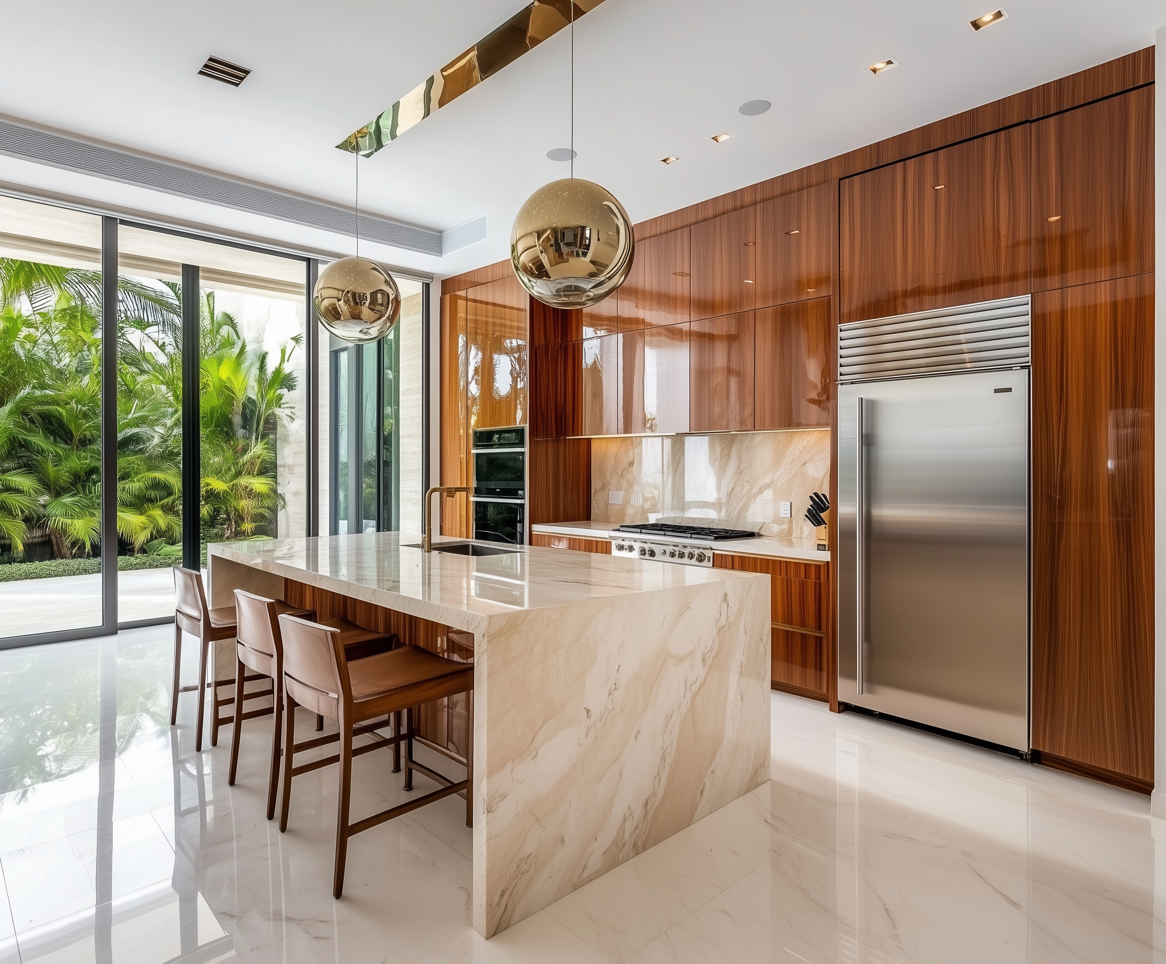 Tropical Modern Kitchen with Sleek Wood Finishes and Stunning Natural Views | Material Depot