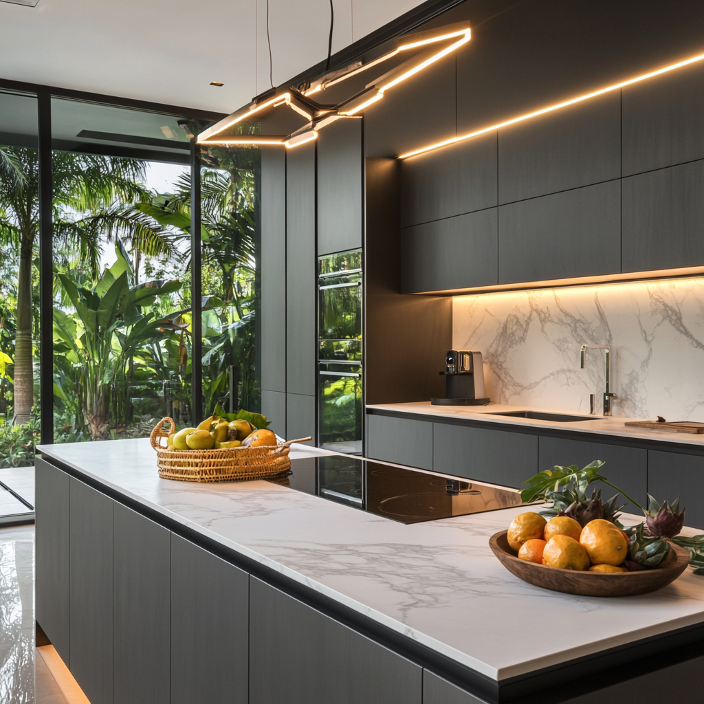 Tropical Modernity: A Fresh Kitchen Design with Lush Outdoor Views and Streamlined Aesthetics | Material Depot