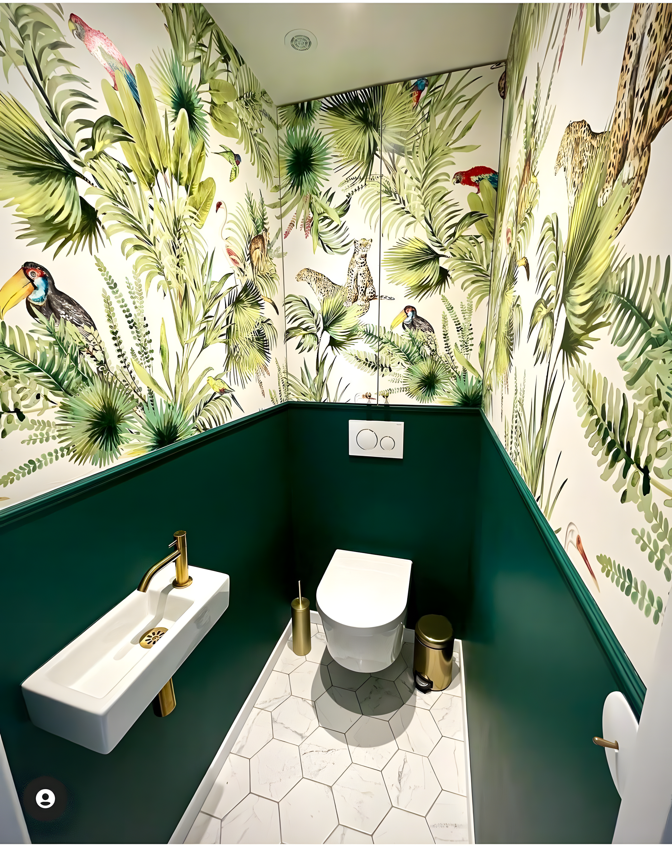 Tropical-Themed Bathroom with Bold Wallpaper | Material Depot