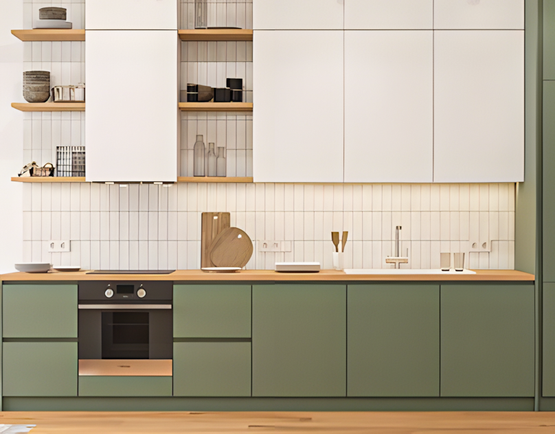 Two-Tone Tranquility: Sage Green and White Kitchen Harmony | Material Depot