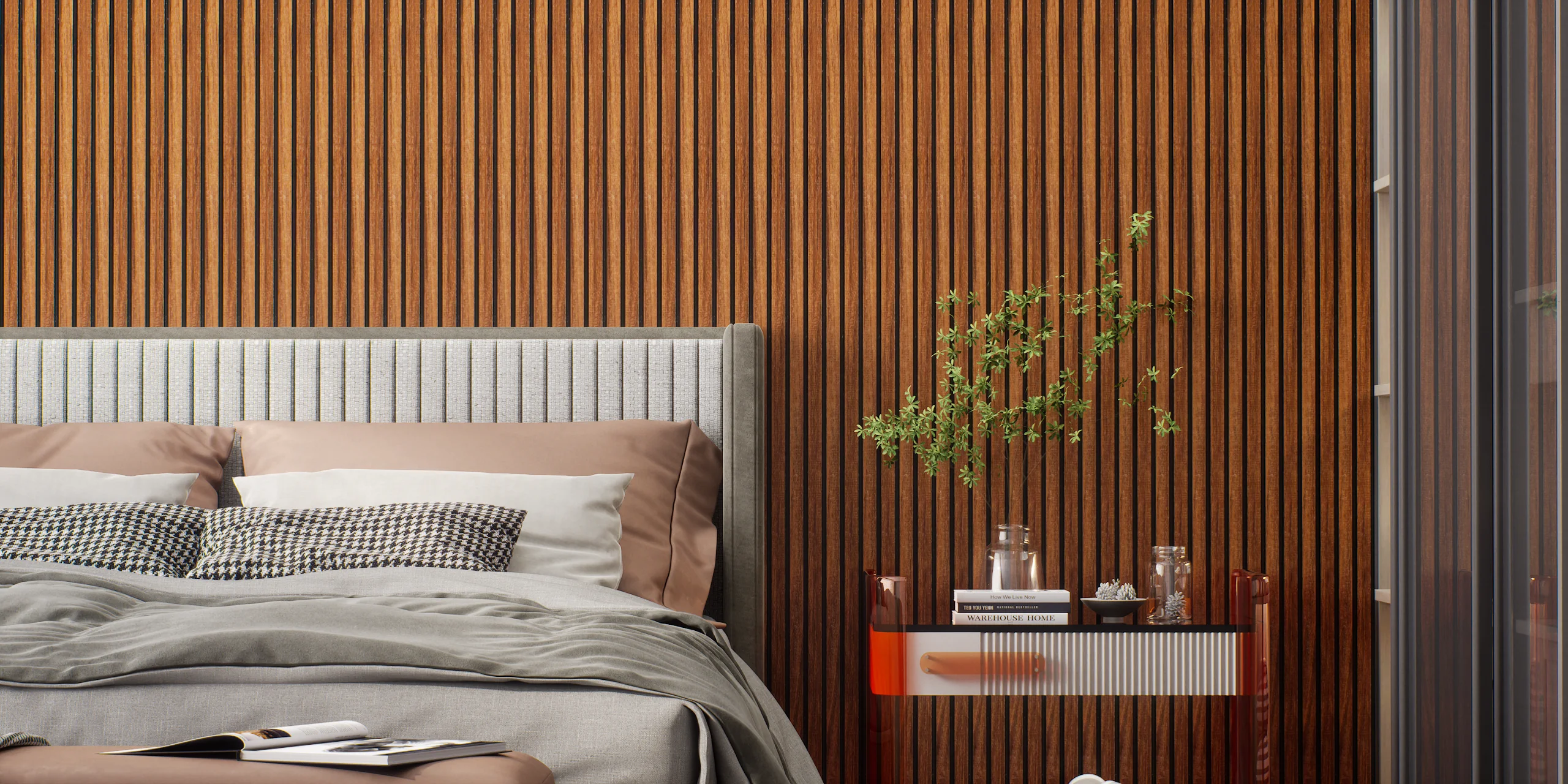 Vertical Wood Paneling in a Modern Bedroom