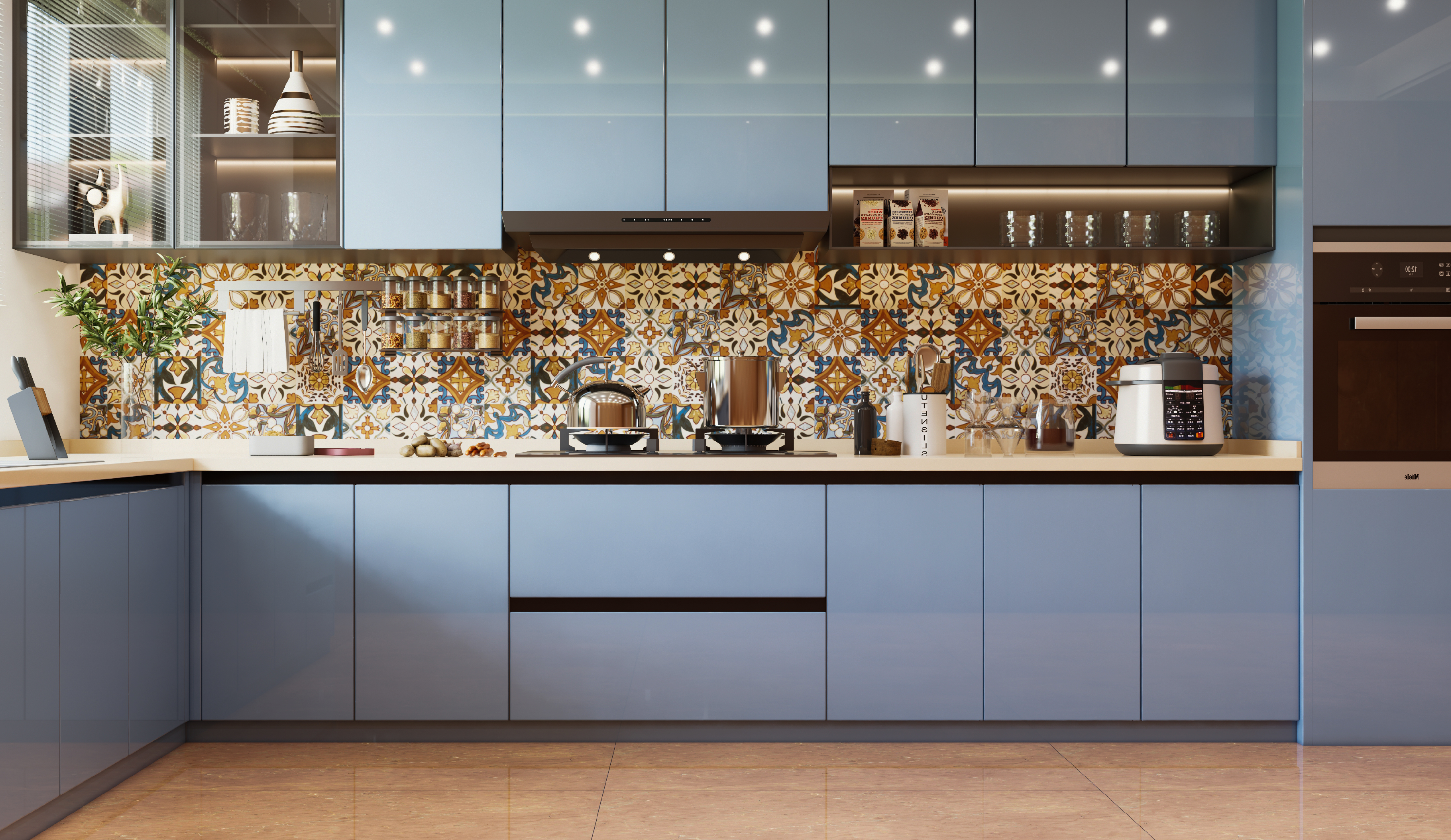 Vibrant Moroccan Backsplash in a Modern Blue Kitchen | Material Depot