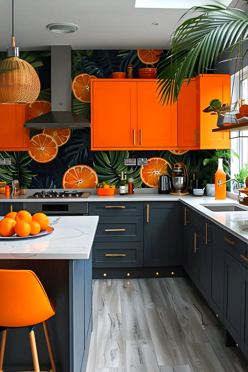 Vibrant Orange And Grey Kitchen | Material Depot