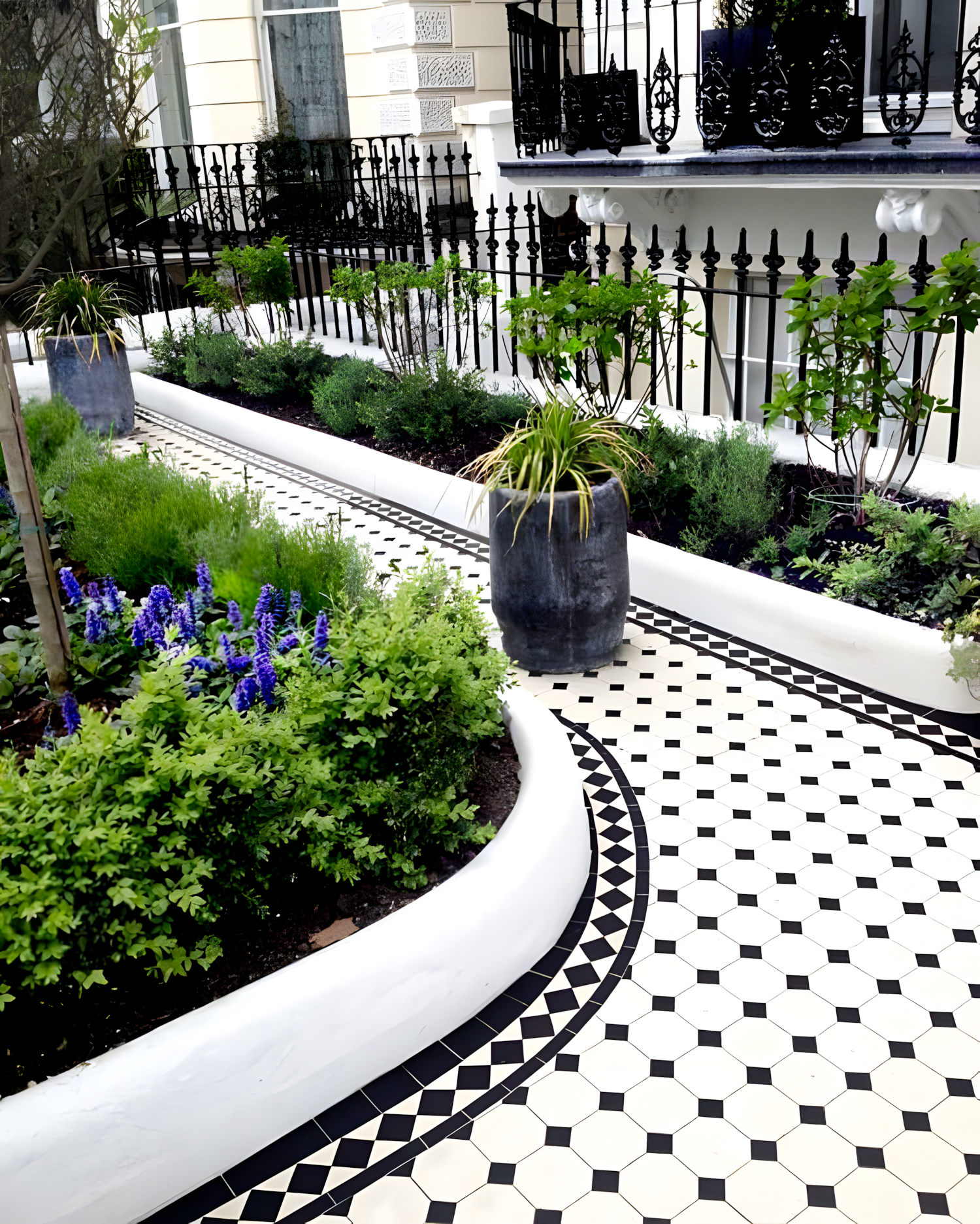 Victorian-Style Garden Path with Black and White Tiles | Material Depot