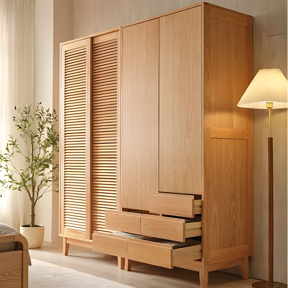 Wabi-Sabi Inspired Wardrobe with Slatted Doors | Material Depot