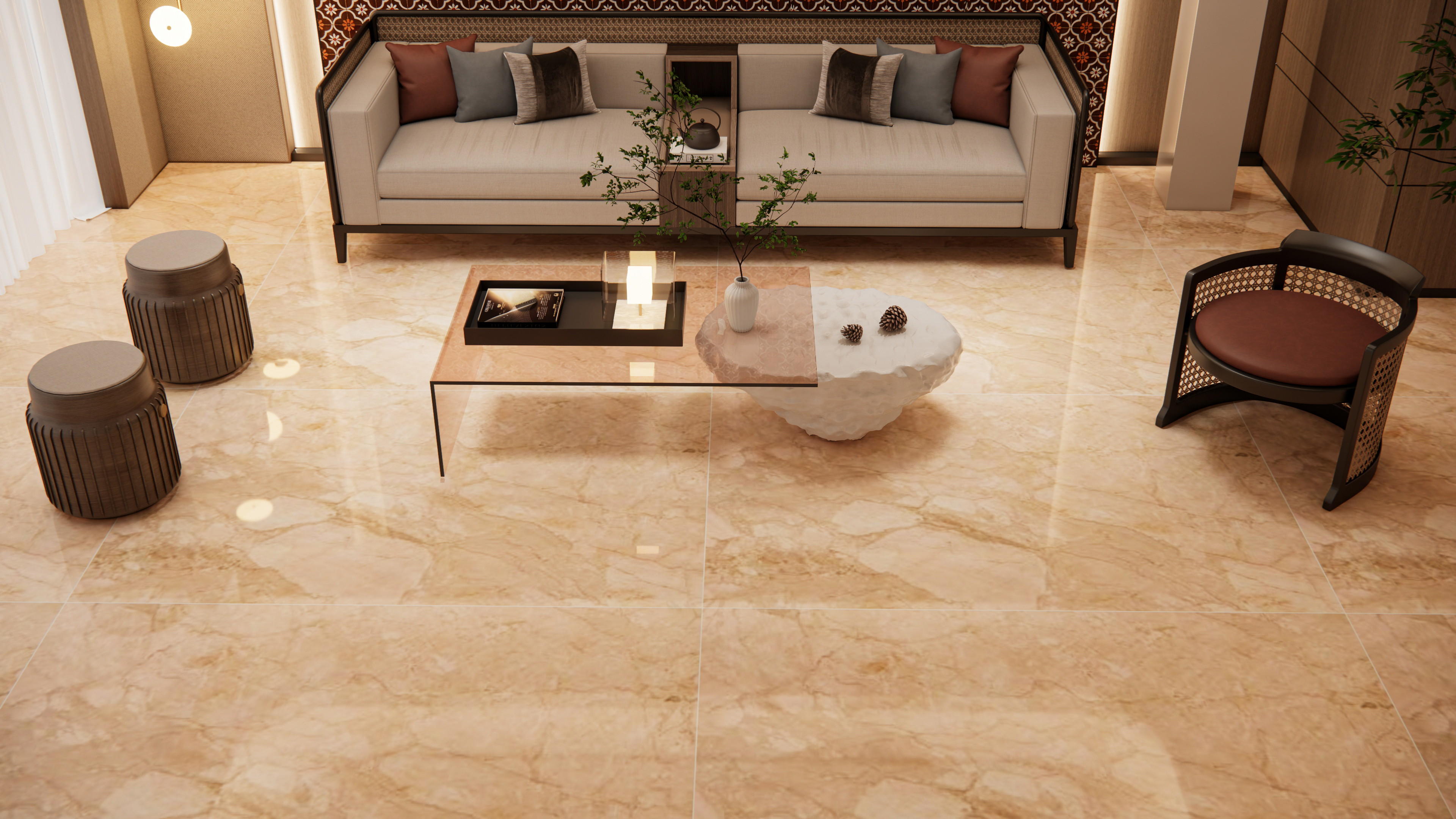 Camilla Beige Tile Floors Living Room