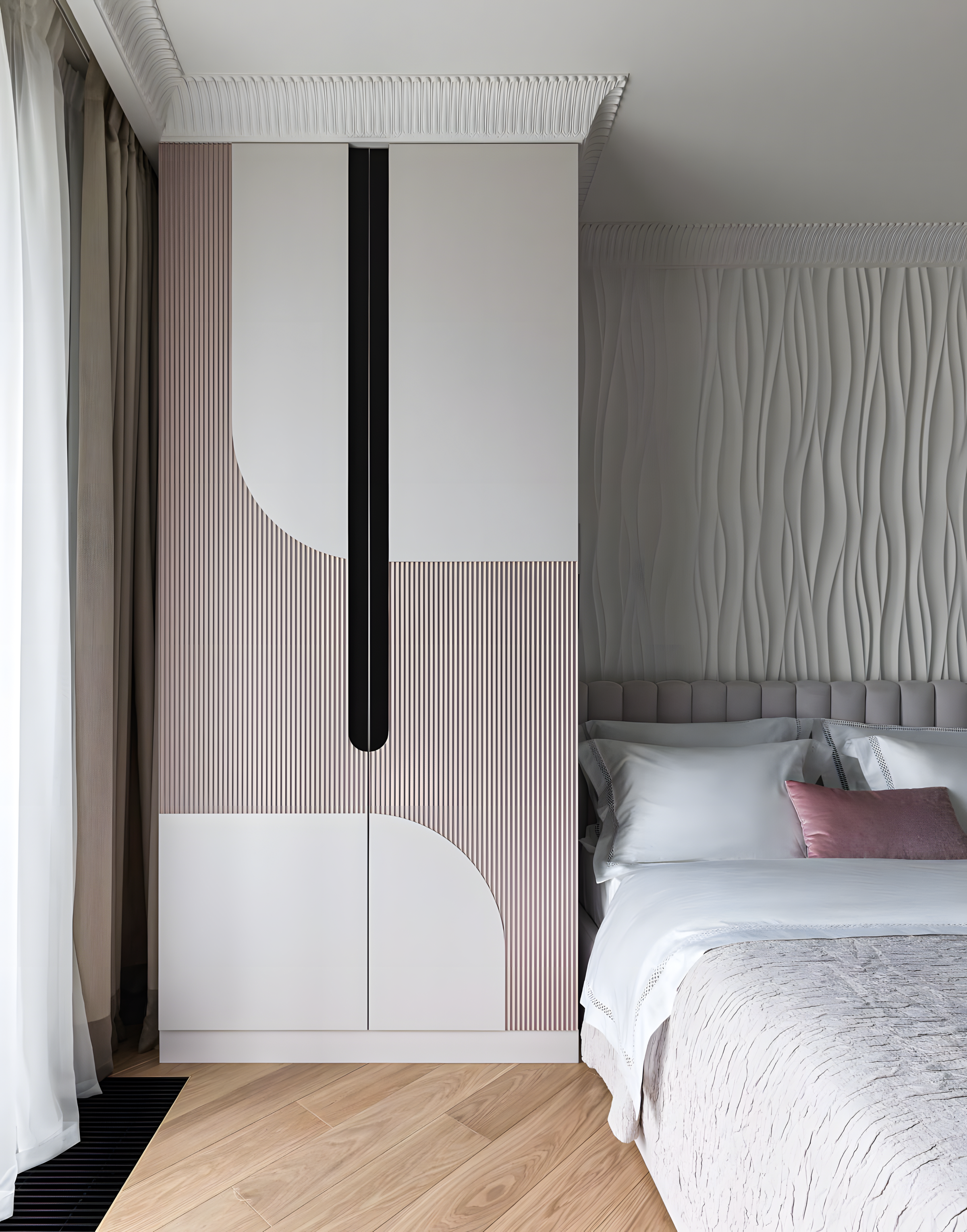 White and Pink Fluted Wardrobe and Curved Panels | Material Depot