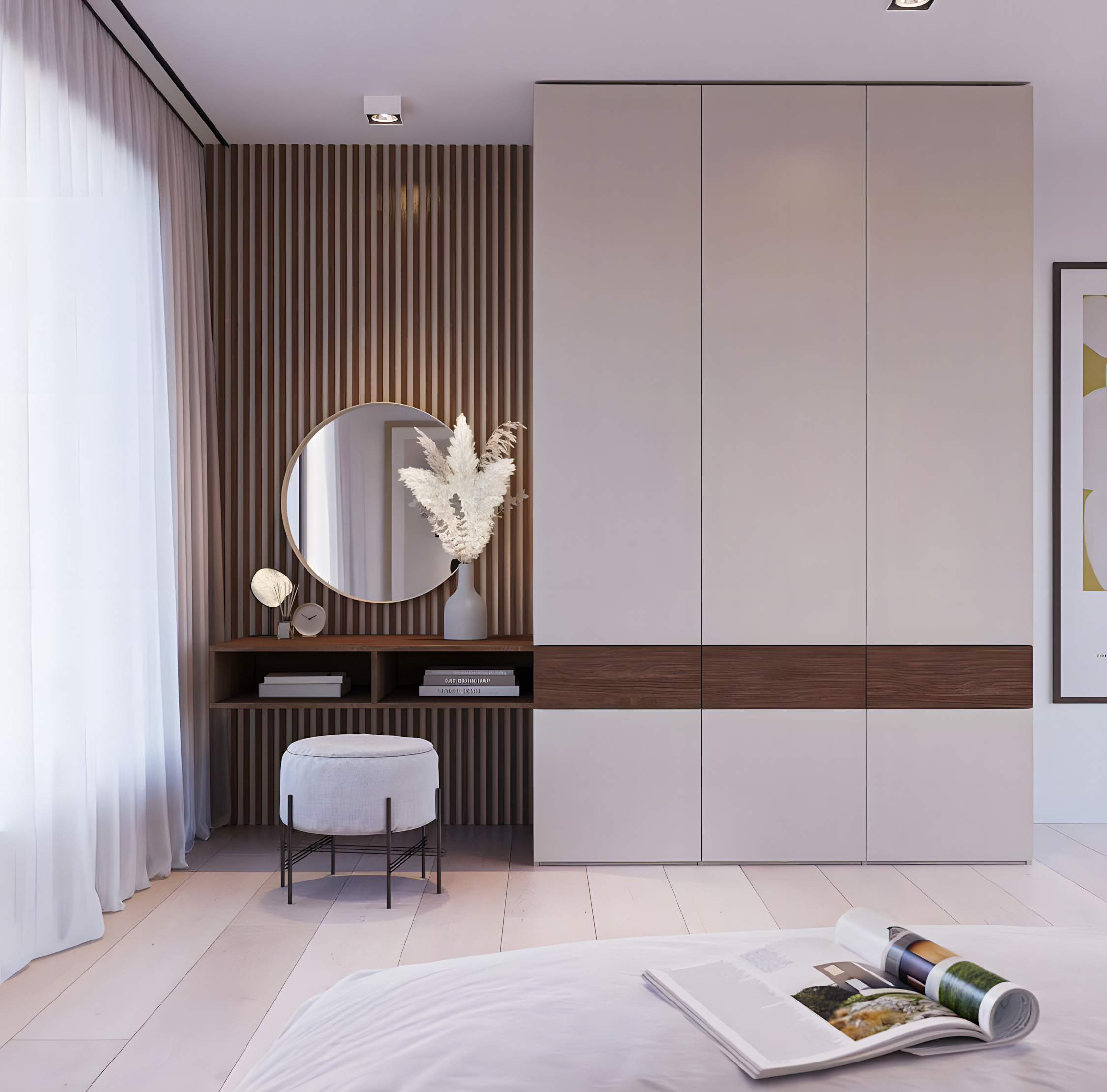 White Wardrobe and Wood Accents | Material Depot