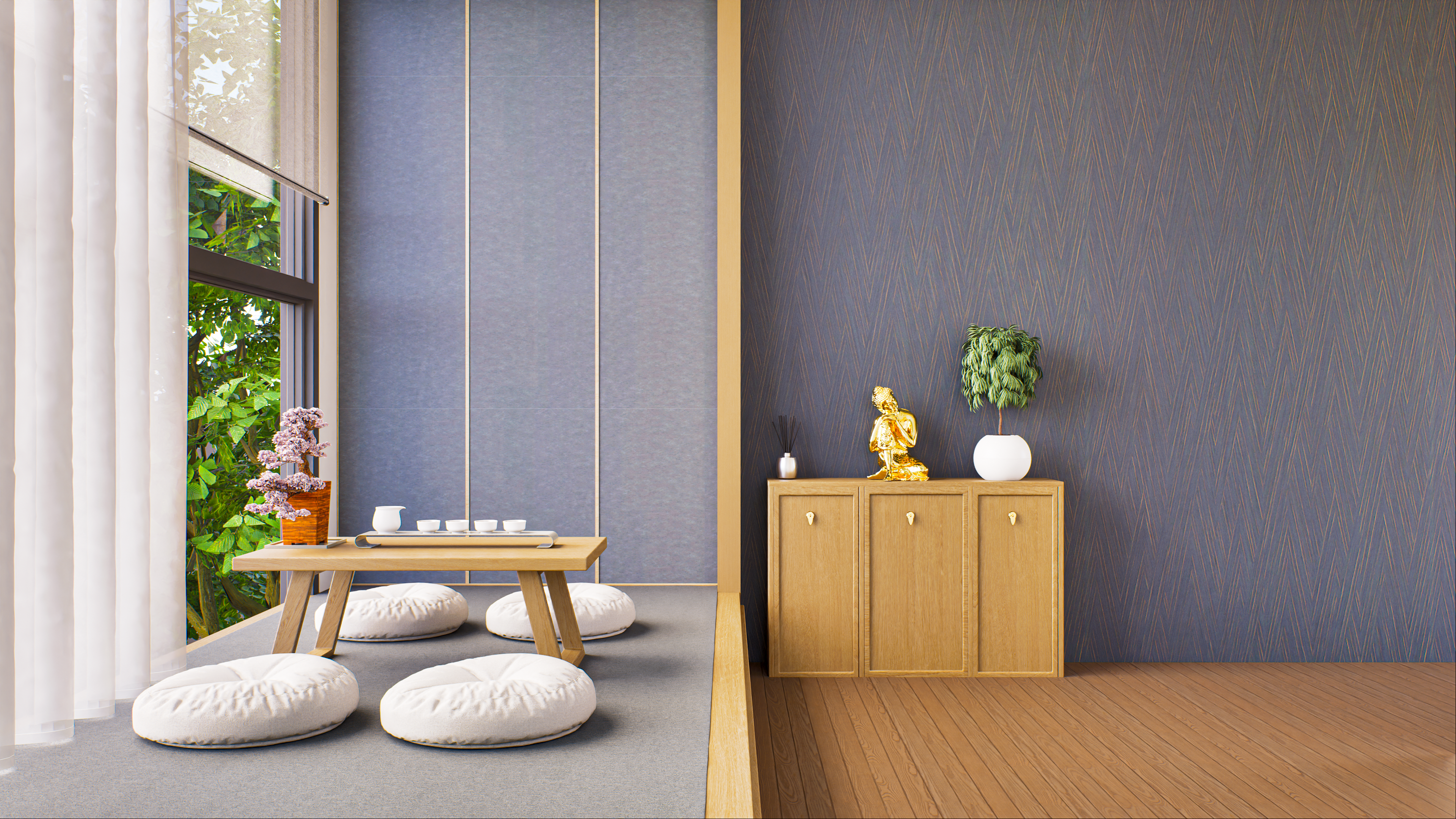 Zen Tea Room with Minimalist Decor and Natural Accents | Material Depot